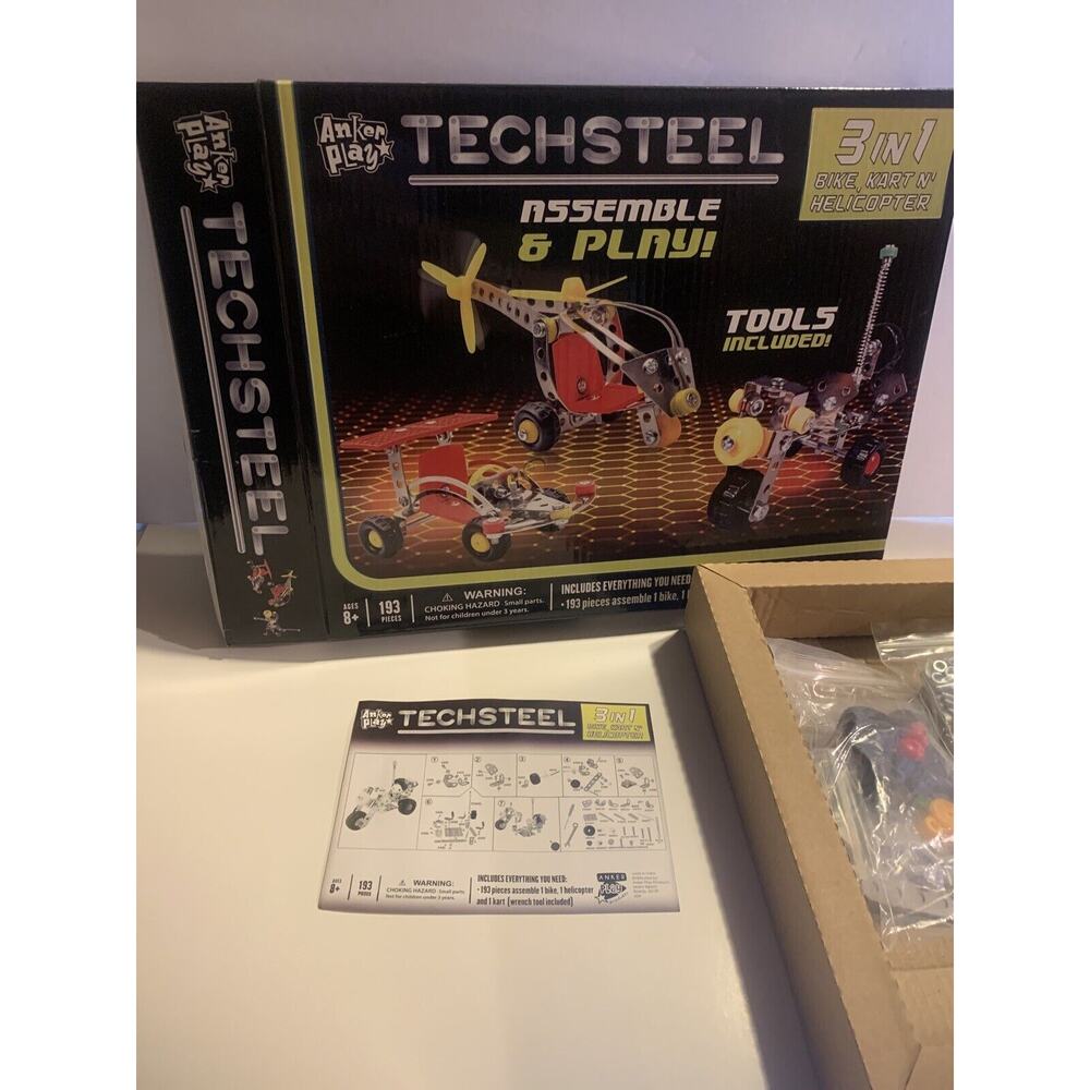 Anker Play TechSteel 3in1 Building Kit, 193 pcs - Bike Kart Helicopter (100013)